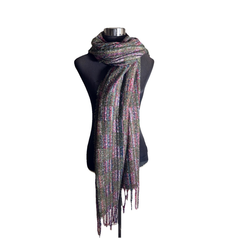 Charlotte Daniel Soft Fringed Oversized Variegated Green Scarf Wrap Shawl